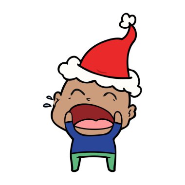 çizim için Noel Baba şapkası giyen bir haykırış kel adamın el çekilmiş