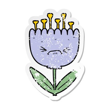 bir çizgi film kızgın çiçek sıkıntılı etiket