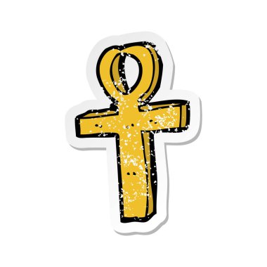 Retro sıkıntılı etiket bir karikatür ankh sembolü