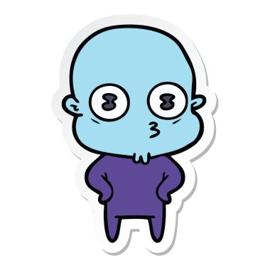 bir çizgi film garip kel spaceman etiket