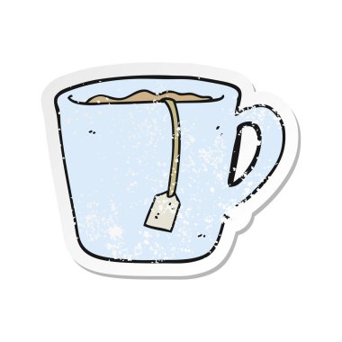 bir çizgi film kupa çay Retro sıkıntılı etiket