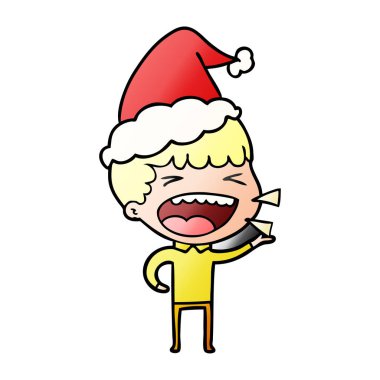 el gülen bir adam Noel Baba şapkası giyen degrade çizgi film çekilmiş