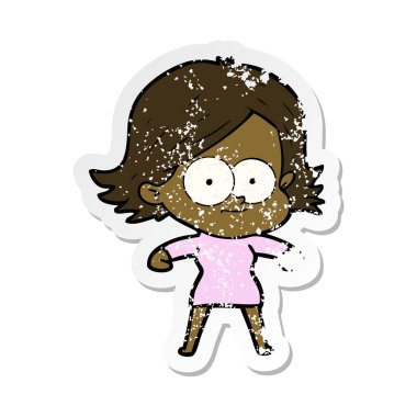 bir mutlu çizgi film kızın sıkıntılı etiket