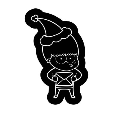 Noel Baba şapkası giyen bir çocuk gergin çizgi film simgesi