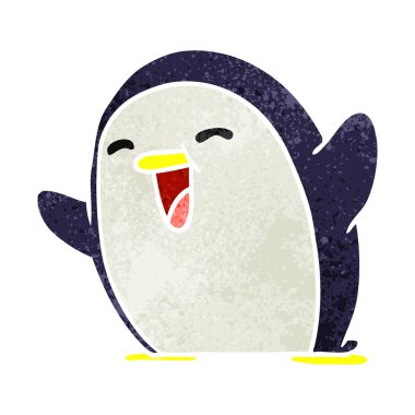 Retro karikatür kawaii bir sevimli penguen