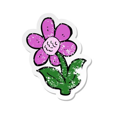 Retro sıkıntılı etiket bir karikatür çiçek