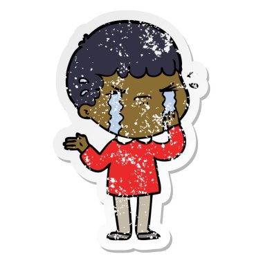 ağlayan bir çizgi film adamın sıkıntılı etiket