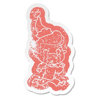 ilginç karikatür sıkıntılı etiket giyen Noel Baba şapkası ağlayan bir adam