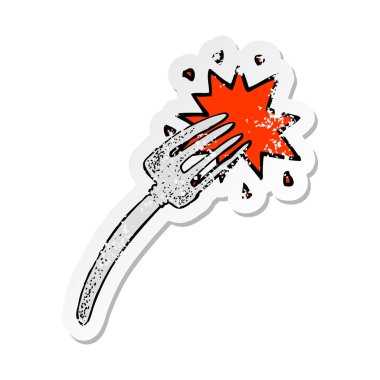 bir çizgi film çatal Retro sıkıntılı etiket