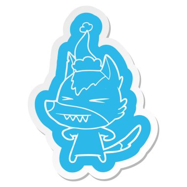 öfkeli wolf ilginç çizgi film etiketi giyen Noel Baba şapkası