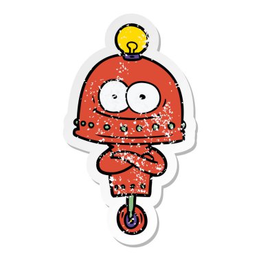 bir mutlu karton robot ampul ile sıkıntılı etiket