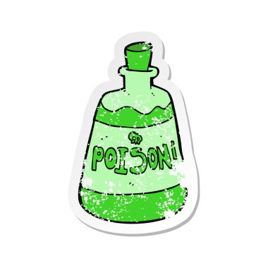 bir çizgi film şişe zehir Retro sıkıntılı etiket