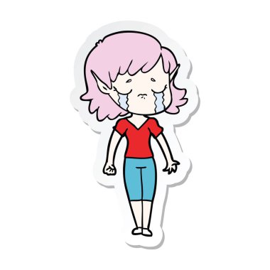 ağlayan bir karikatür elf Girl etiketi