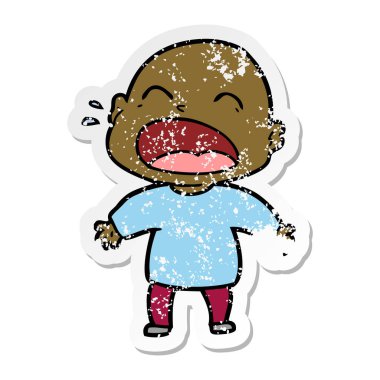 kel adam bağıran bir karikatür sıkıntılı etiket