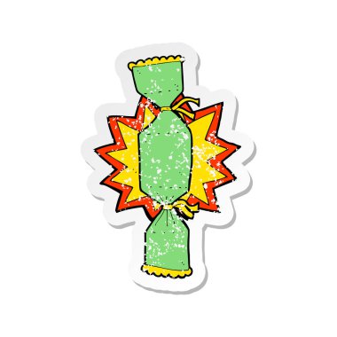 bir karikatür Noel fişeği Retro sıkıntılı etiket