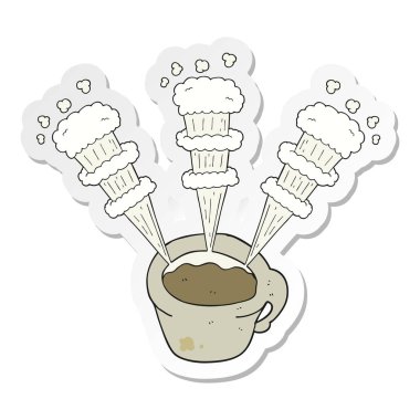 bir çizgi film sıcak kahve kupa etiket