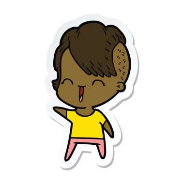 etiket bir karikatür mutlu hippi kız