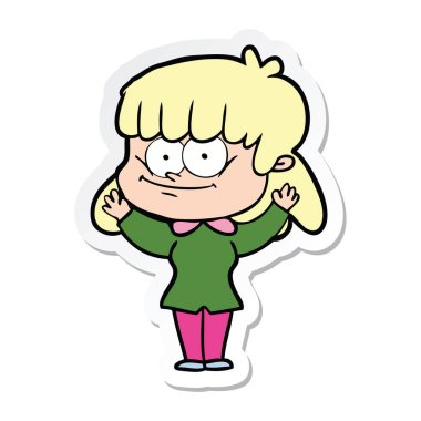 bir çizgi film gülümseyen kadın etiketi