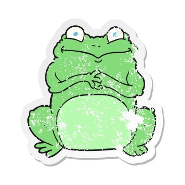 Retro sıkıntılı etiket bir karikatür komik kurbağa