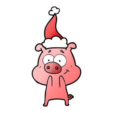 mutlu el domuz Noel Baba şapkası giyen bir degrade çizgi film çekilmiş