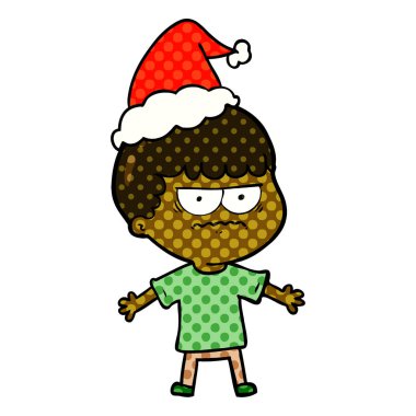 Noel Baba şapkası giyen bir kızgın adam çizgi roman tarzı gösteren resim