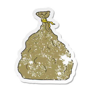 bir karikatür Retro sıkıntılı etiket çuval bağlı