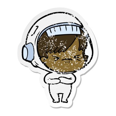 bir çizgi film astronot kadının sıkıntılı etiket