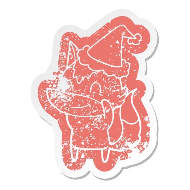 etiket Noel Baba şapkası giyen bir kurt dostu ilginç karikatür sıkıntılı