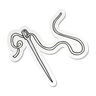 etiket bir karikatür iğne ve iplik