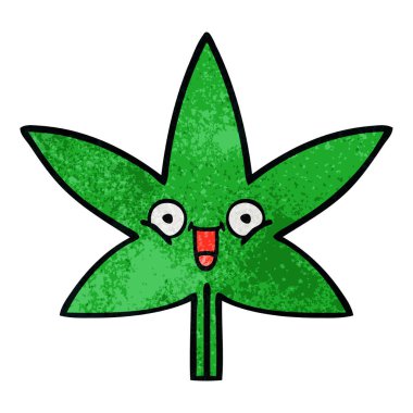Retro grunge doku karikatür marihuana yaprağı