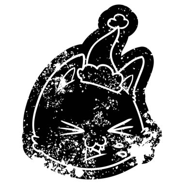 Noel Baba şapkası giyen bir kedi yüz ilginç karikatür sıkıntılı simgesi tükürme