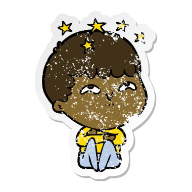 bir çizgi film hayran çocuğun sıkıntılı etiket