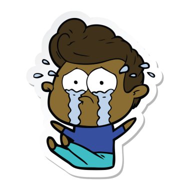 adam ağlıyor çizgi film etiketi yere oturdu