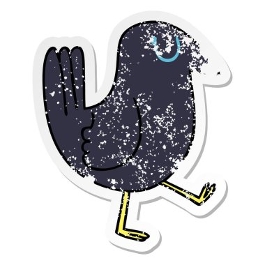 ilginç bir el sıkıntılı etiket karikatür karga çizilmiş