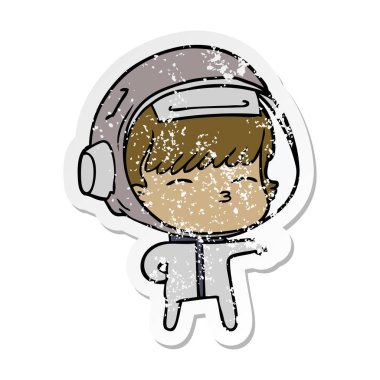 bir çizgi film meraklı astronotun sıkıntılı etiket