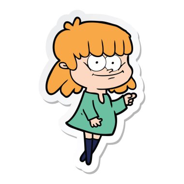 bir çizgi film gülümseyen kadın etiketi