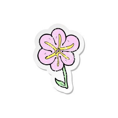 Retro sıkıntılı etiket bir karikatür çiçek