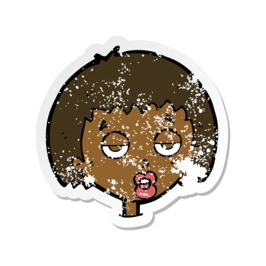 bir karikatür sıkılmış kadının Retro sıkıntılı etiket