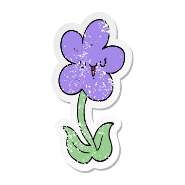 mutlu yüz ile bir çizgi film çiçek sıkıntılı etiket