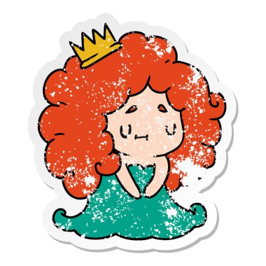 bir şirin kawaii Prenses kız sıkıntılı etiket karikatür çizimi