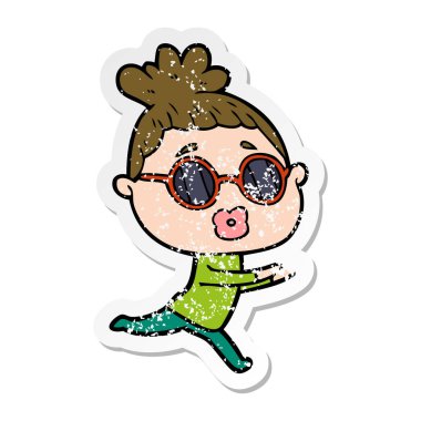 bir karikatür kadının güneş gözlüğü takıyor sıkıntılı etiket