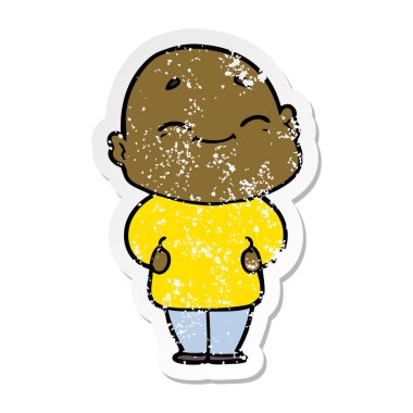 karikatür mutlu bir kel adamın sıkıntılı etiket