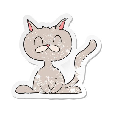 Retro sıkıntılı etiket bir karikatür kedi