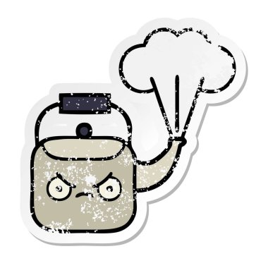 su ısıtıcısı dumanı tüten bir sevimli çizgi sıkıntılı etiket