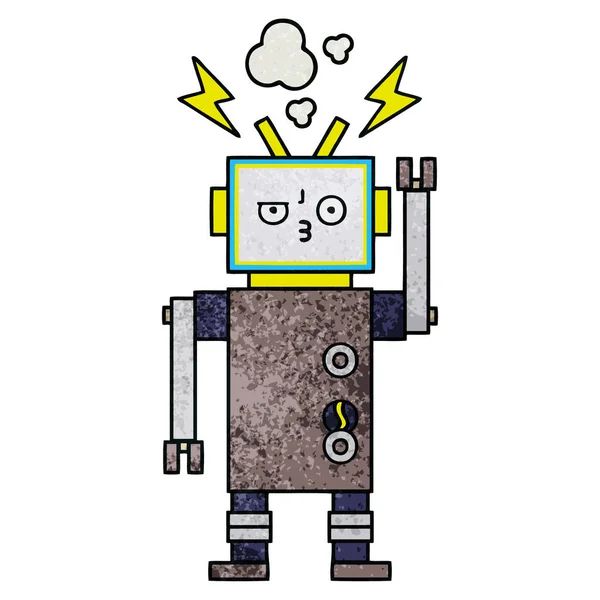 Retro Grunge Textur Karikatur Eines Roboters — Stockvektor