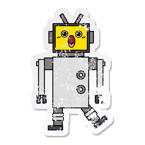 귀여운 로봇의 고민된 스티커 — 스톡 벡터
