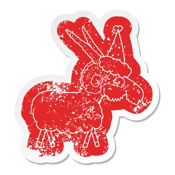 ilginç karikatür sıkıntılı etiket santa şapka giymiş keçi