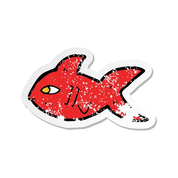 Etiqueta angustiada retro de um peixe de desenho animado — Vetor de Stock