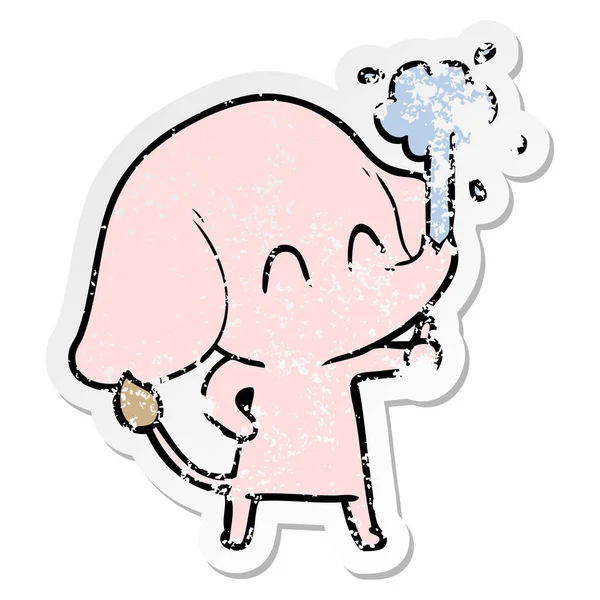 Distressed Sticker Cute Cartoon Elephant Spouting Water — Stock Vector