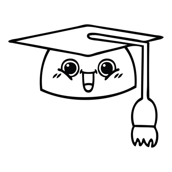 Desenho Linha Desenhos Animados Chapéu Graduação — Vetor de Stock
